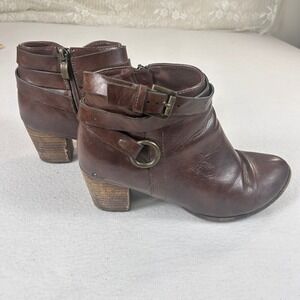 Michael Shannon Blair Brown Ankle Boots Womens 9 Buckle Strap Block Heel Booties